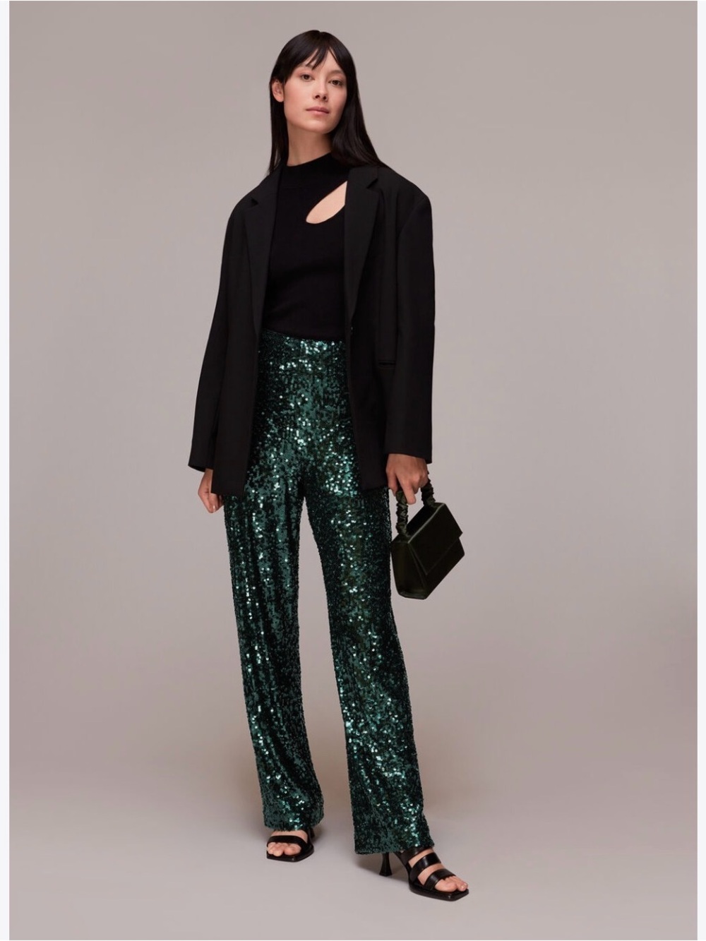 Designer Sequin Dark Green Women's Pants Elegant Evening Wear